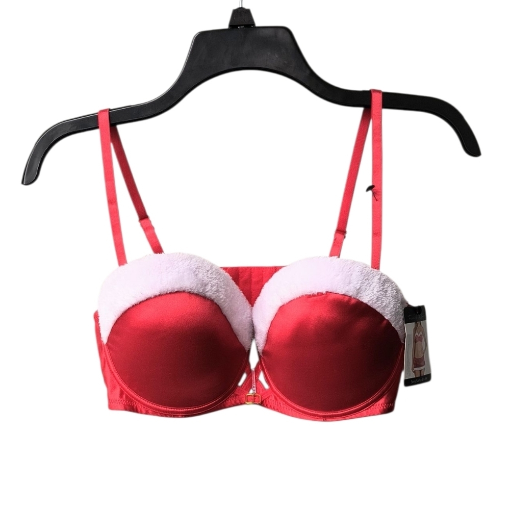 French Affair Chic Red and White Women's Santa Holiday Festive Bra 38C NWT